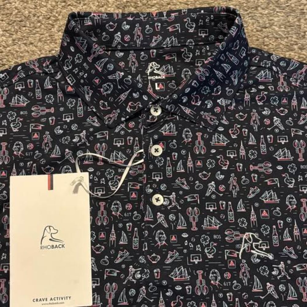 Rhoback Polo Men's Large The Boston Performance Shirt Fleet Navy Stretch NWT - Picture 4 of 9